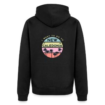Ich möchte nach Neukaledonien - Unisex Premium Bio Zip Hoodie - Schwarz - Hinten - Nico (187cm)