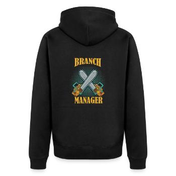 Branch Manager Woodworker Arborist - Unisex Premium Bio Zip Hoodie - Schwarz - Hinten - Nico (187cm)