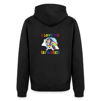 Ich liebe meinen schwulen Bruder Spaß LGBT Gay Ally Einhorn - Unisex Premium Bio Zip Hoodie - Schwarz - Hinten - Nico (187cm)