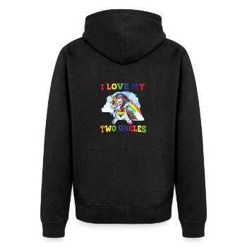 I Love My Two Uncles Cool LGBT Gay Ally Unicorn - Unisex Premium Organic Zip Hoodie - black - Back - Nico (187cm)