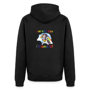 Ich bin nicht schwul Ich bin super schwul Einhorn LGBT Proud Flag - Unisex Premium Bio Zip Hoodie - Schwarz - Hinten - Nico (187cm)