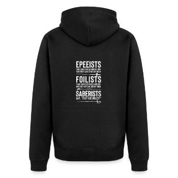 Degenfechter Florettfechter Säbelfechter Fechten - Unisex Premium Bio Zip Hoodie - Schwarz - Hinten - Nico (187cm)