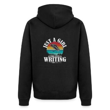 Retro Nur ein Mädchen, das es liebt, lustig zu schreiben - Unisex Premium Bio Zip Hoodie - Schwarz - Hinten - Nico (187cm)