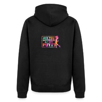 Siehst du meinen Putt an? Golf spielender Liebe - Unisex Premium Bio Zip Hoodie - Schwarz - Hinten - Nico (187cm)