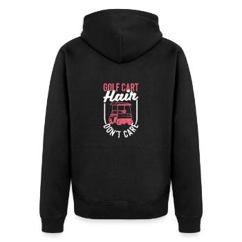 Golfspielende Spielerin Fahrende Golferin Golf Car - Unisex Premium Bio Zip Hoodie - Schwarz - Hinten - Nico (187cm)
