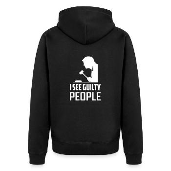 I See Guilty People Attorney - Unisex Premium Bio Zip Hoodie - Schwarz - Hinten - Nico (187cm)