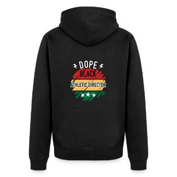 Sportdirektor des Black History Month Juneteenth - Unisex Premium Bio Zip Hoodie - Schwarz - Hinten - Nico (187cm)