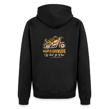 Therapy Is Expensive Wind Is Free Motorcycle Bike - Unisex Premium Bio Zip Hoodie - Schwarz - Hinten - Nico (187cm)