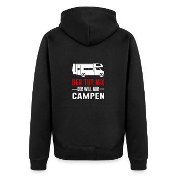 Camper Zelten Wohnwagen lustiger Spruch - Unisex Premium Bio Zip Hoodie - Schwarz - Hinten - Nico (187cm)