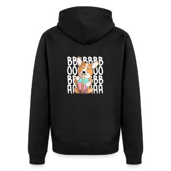 süßer kawaii corgi trinkt boba tee - Unisex Premium Bio Zip Hoodie - Schwarz - Hinten - Nico (187cm)