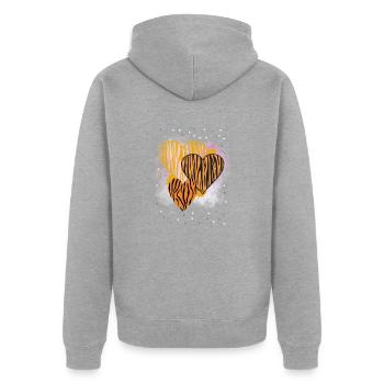 Wildkatzen Herzdesign - Unisex Premium Bio Zip Hoodie - Grau meliert - Hinten - Nico (187cm)