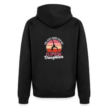 Gymnastics Mama Papa I'm only here for my - Unisex Premium Organic Zip Hoodie - black - Back - Nico (187cm)