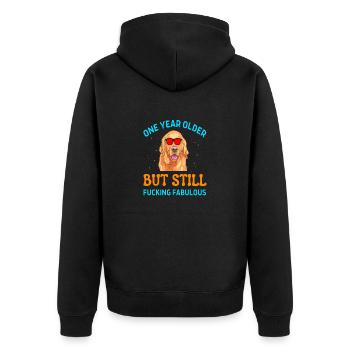 one year older but still fucking fabulous - Unisex Premium Organic Zip Hoodie - black - Back - Nico (187cm)