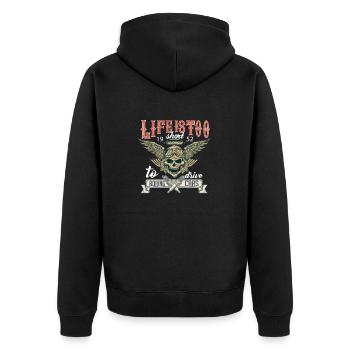 life i short calisc car lover - Unisex Premium Organic Zip Hoodie - black - Back - Nico (187cm)