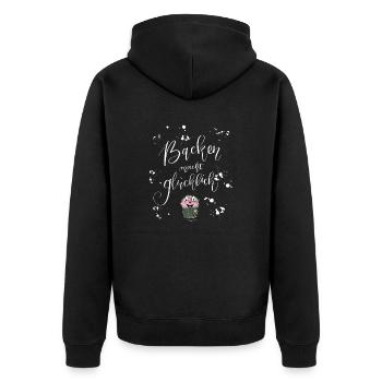 Backen macht glücklich - Unisex Premium Bio Zip Hoodie - Schwarz - Hinten - Nico (187cm)