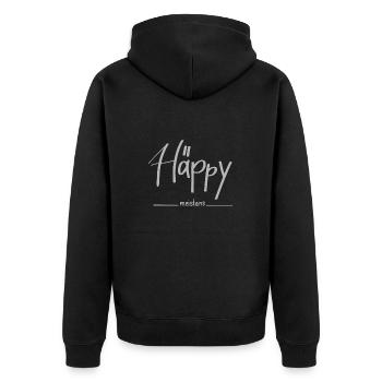 Häppy Meistens - Happy, Humor - Unisex Premium Bio Zip Hoodie - Schwarz - Hinten - Nico (187cm)