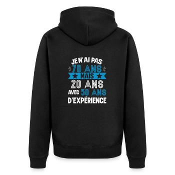 Cadeau anniversaire 70 ans rigolo homme - Veste à capuche bio Premium Unisexe - noir - Dos - Nico (187cm)