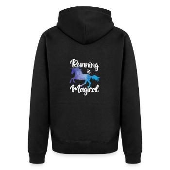 Laufen ist magisch Einhorn Lustig Jogging Pferd - Unisex Premium Bio Zip Hoodie - Schwarz - Hinten - Nico (187cm)