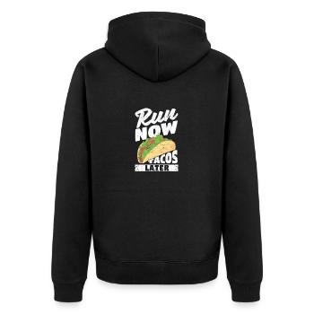 Funny Mexican Running Taco Jogging Run Now - Unisex Premium Organic Zip Hoodie - black - Back - Nico (187cm)
