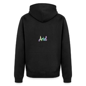 ARIEL Rainbow Minimalist Cursive - Unisex Premium Bio Zip Hoodie - Schwarz - Hinten - Nico (187cm)