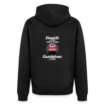 Eisenbahn Shirt Lok Lokomotive V 180 - Unisex Premium Bio Zip Hoodie - Schwarz - Hinten - Nico (187cm)