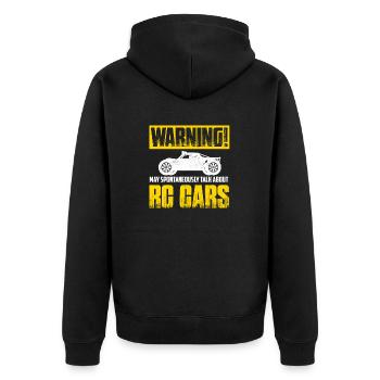 Warning! May Spontaneously Talk About RC Cars - Unisex Premium Bio Zip Hoodie - Schwarz - Hinten - Nico (187cm)
