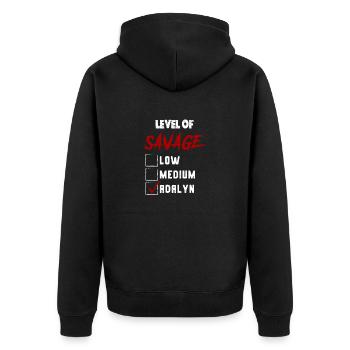 Level of Savage: ADALYN Checkmark Novelty Custom N - Unisex Premium Bio Zip Hoodie - Schwarz - Hinten - Nico (187cm)