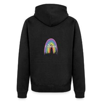 ALEXA Rainbow Cursive - Unisex Premium Organic Zip Hoodie - black - Back - Nico (187cm)