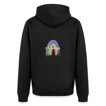 AALIYAH Rainbow Cursive - Unisex Premium Bio Zip Hoodie - Schwarz - Hinten - Nico (187cm)