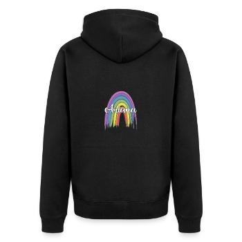 ARIANA Rainbow Cursive - Unisex Premium Bio Zip Hoodie - Schwarz - Hinten - Nico (187cm)