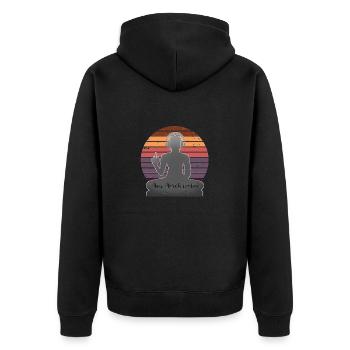 Yoga Meditation Buddha Vintage Sunset Gift T-Shirt - Unisex Premium Bio Zip Hoodie - Schwarz - Hinten - Nico (187cm)