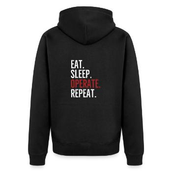 Eat Sleep Operate Wiederholung - Unisex Premium Bio Zip Hoodie - Schwarz - Hinten - Nico (187cm)