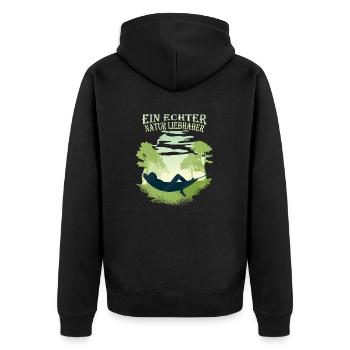 Natur Hängematte entspannen Rentner - Unisex Premium Bio Zip Hoodie - Schwarz - Hinten - Nico (187cm)