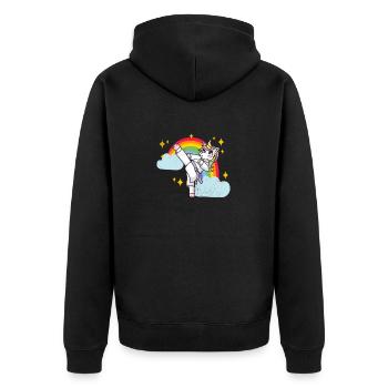 Lustige Karate Kampfsportarten Regenbogen Einhorn - Unisex Premium Bio Zip Hoodie - Schwarz - Hinten - Nico (187cm)
