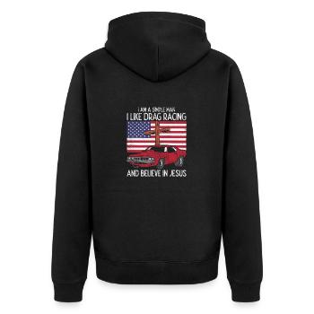 DRAG RACING / JESUS: Drag Racing & Jesus - Unisex Premium Bio Zip Hoodie - Schwarz - Hinten - Nico (187cm)
