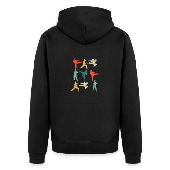 Vintage Martial Arts Fun Karate Taekwondo Boxen - Unisex Premium Bio Zip Hoodie - Schwarz - Hinten - Nico (187cm)