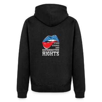 Lèvre mordante Drapeau américain Étoiles Rayures Reproductiv - Veste à capuche bio Premium Unisexe - noir - Dos - Nico (187cm)