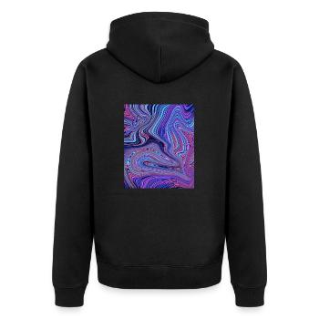 Lila und blaues Marmormuster - Unisex Premium Bio Zip Hoodie - Schwarz - Hinten - Nico (187cm)