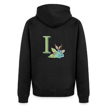 Lettre I verte géante prénom naissance jardin vert - Veste à capuche bio Premium Unisexe - noir - Dos - Nico (187cm)