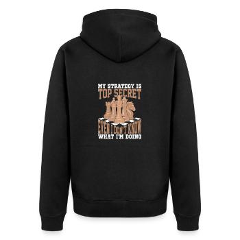 Ma stratégie est top secrète même si je ne sais pas ce que je sais - Veste à capuche bio Premium Unisexe - noir - Dos - Nico (187cm)