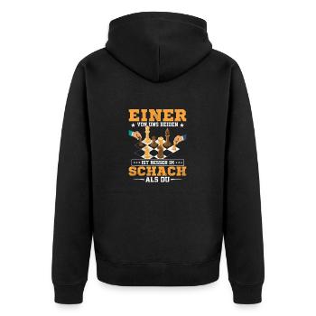 Einer von uns beiden ist besser im Schach als du S - Unisex Premium Bio Zip Hoodie - Schwarz - Hinten - Nico (187cm)