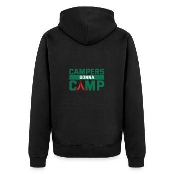Camper auf dem Weg ins Camp - Unisex Premium Bio Zip Hoodie - Schwarz - Hinten - Nico (187cm)