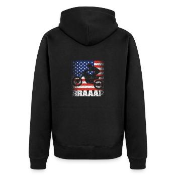 Braaap Vintage USA amerikanische Flagge Dirt Bike - Unisex Premium Bio Zip Hoodie - Schwarz - Hinten - Nico (187cm)