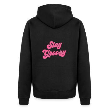 Stay Groovy - Unisex Premium Bio Zip Hoodie - Schwarz - Hinten - Nico (187cm)