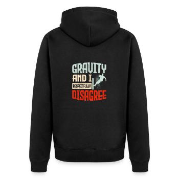Gravity And I Respectfully Disagree Traceur Parko - Unisex Premium Bio Zip Hoodie - Schwarz - Hinten - Nico (187cm)