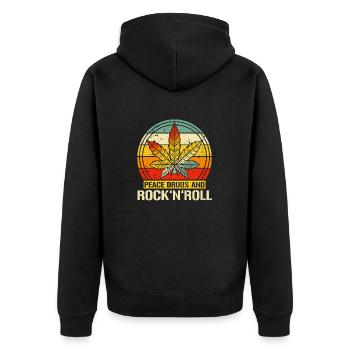 Peace Rock 'n' Roll Rock Kleidung Vintage Cannabis - Unisex Premium Bio Zip Hoodie - Schwarz - Hinten - Nico (187cm)