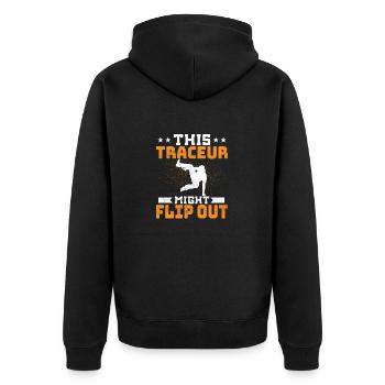 This Traceur Might Flip Out Free Running Parkour - Unisex Premium Bio Zip Hoodie - Schwarz - Hinten - Nico (187cm)