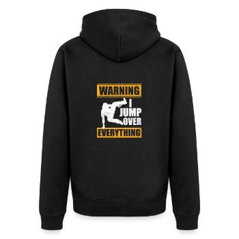 Warning I Jump Over Everything Parkour Traceur - Unisex Premium Bio Zip Hoodie - Schwarz - Hinten - Nico (187cm)