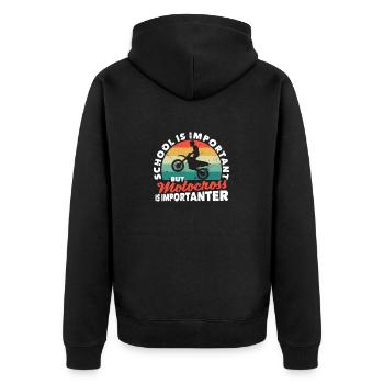 Schule ist wichtig, aber Motorcross ist wichtiger - Unisex Premium Bio Zip Hoodie - Schwarz - Hinten - Nico (187cm)