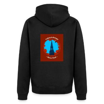 Freiburg im Breisgau - Meine Stadt - Münsterturm - Unisex Premium Bio Zip Hoodie - Schwarz - Hinten - Nico (187cm)